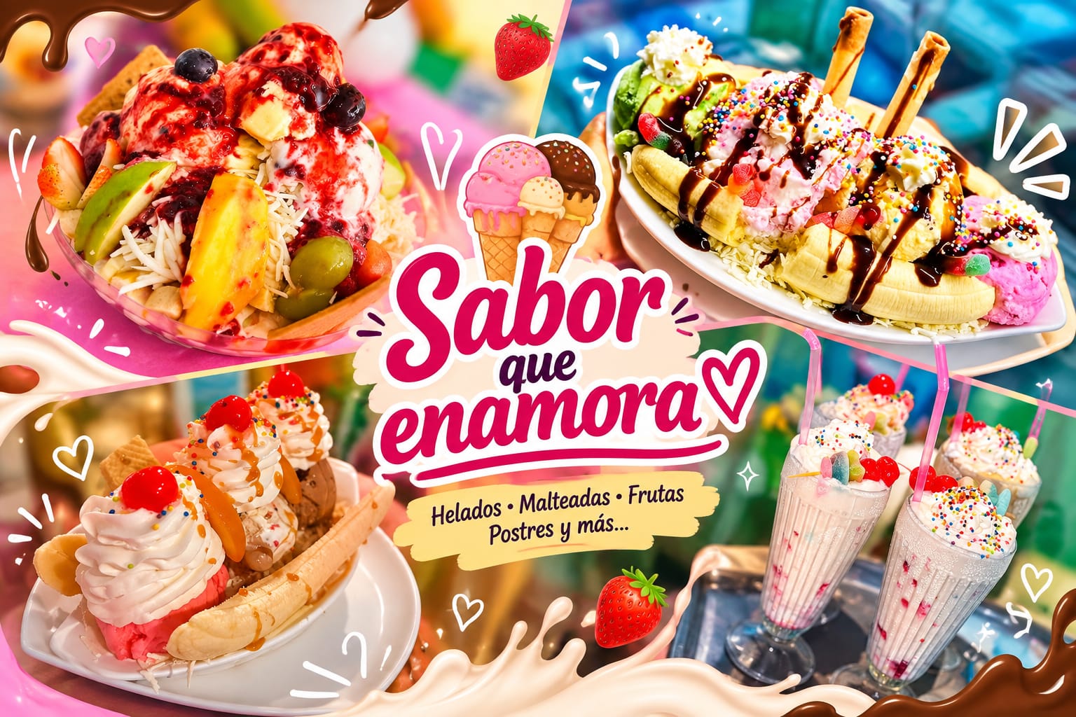 Vitrina de helados artesanales con colores vibrantes